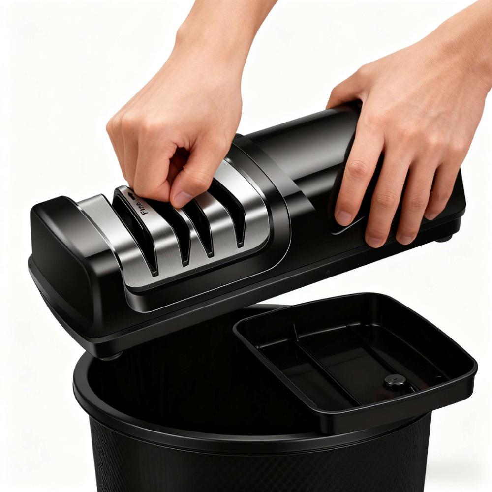 Empty debris tray of the electric knife sharpener